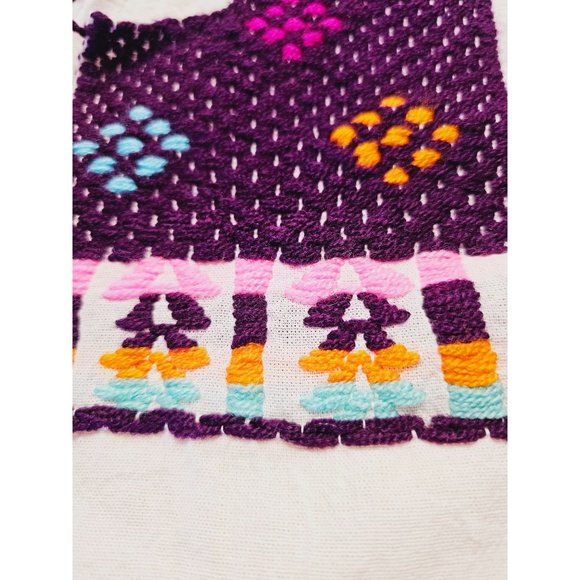 Hand Stitched and embroidered blouse size Medium white purple cotton - Picture 3 of 12